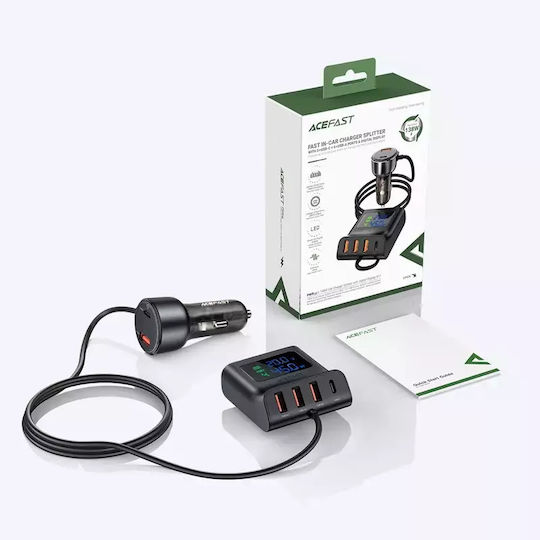 Acefast B11 138w Usb-a Usb-c Car Charger With 6 Ports - Black