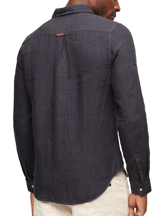 Superdry D3 Stud Studios Casual Men's Shirt Long Sleeve Linen Black