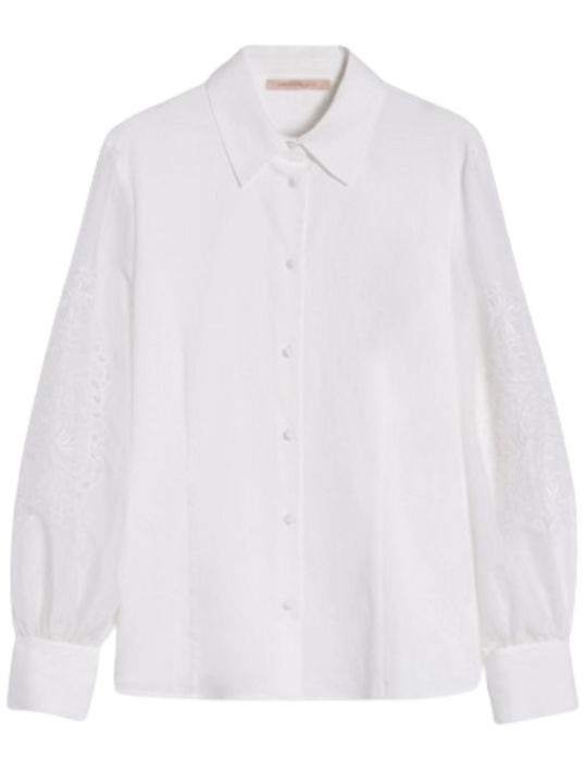 Langärmelig Damen Satin,σατεν Hemd White
