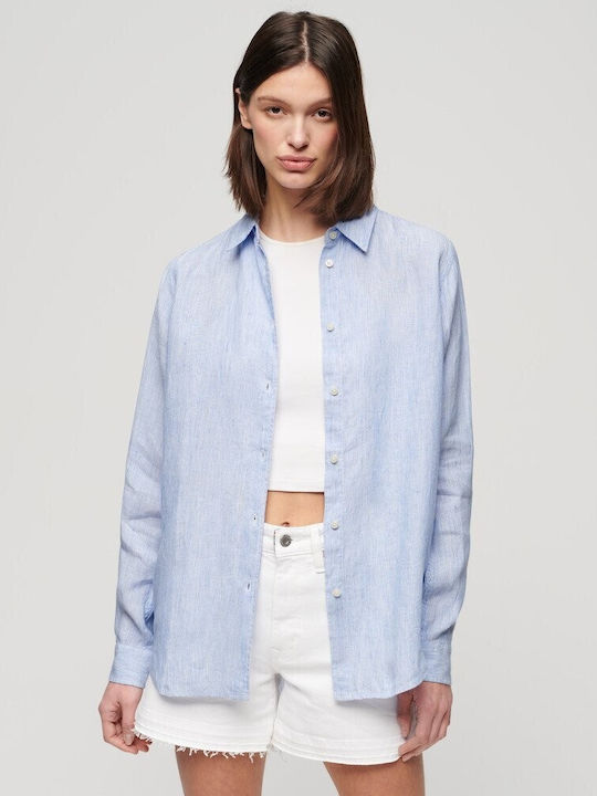 Superdry Women's Linen Long Sleeve Shirt Seafoam Blue