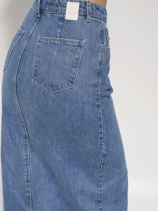 Tresor Denim Hohe Taille Midi Rock in Blau Farbe