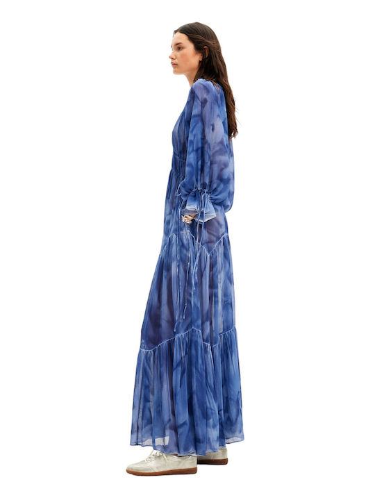 Desigual Maxi Dress with Ruffle Blue