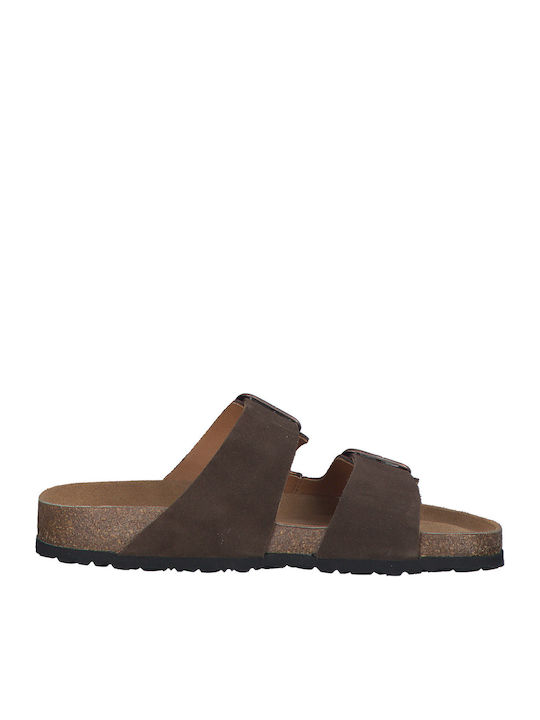 Leather Women's Flat Sandals in Brown Color