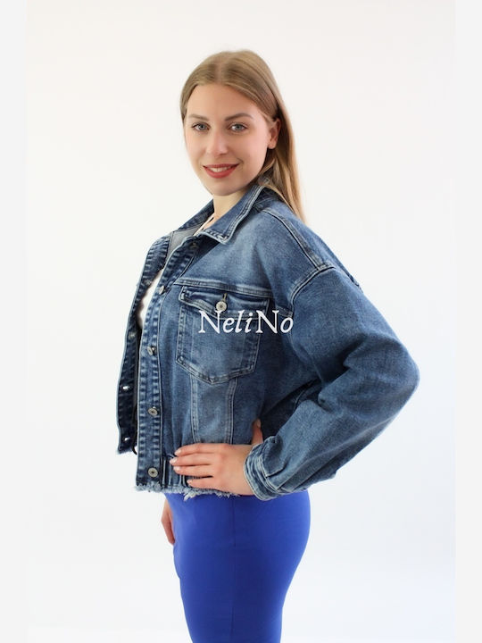 Brak Women's Short Jean Jacket for Spring or Autumn Blue