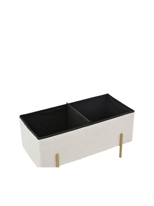 Stool For Living Room With Storage Space Upholstered with Fabric Ziwel White-gold 80x40x40cm