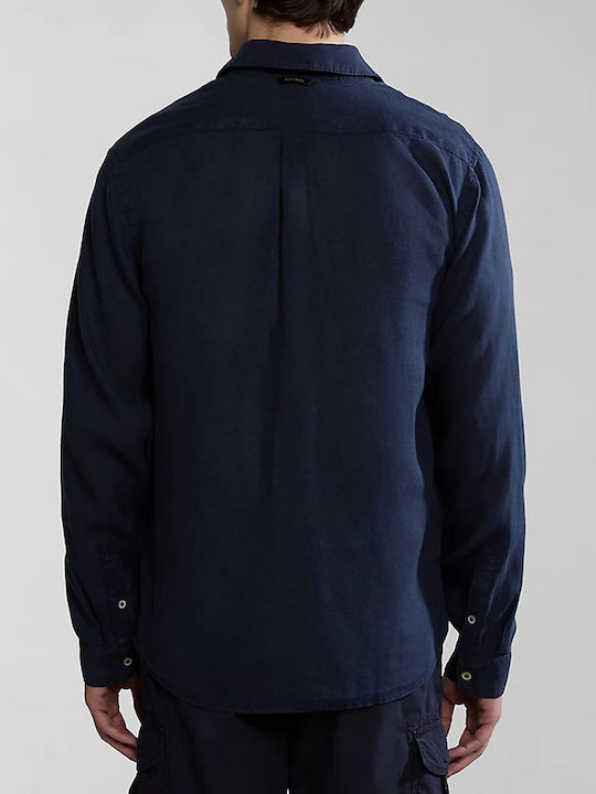 Glinen Langärmlig Leinen Hemd Darkblue