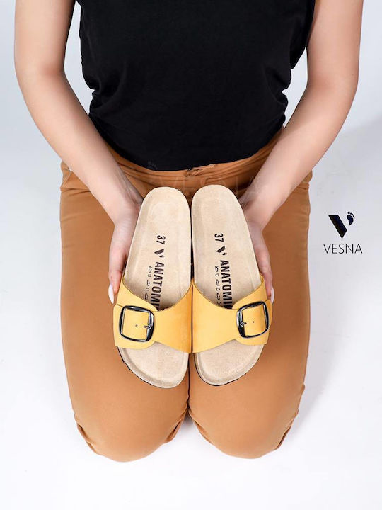 Vesna Leder Damen Flache Sandalen Anatomisch in Gelb Farbe