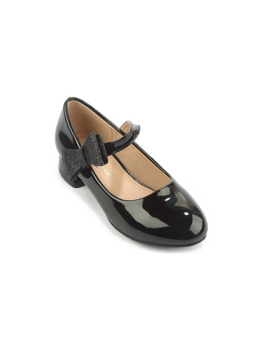 Kids Patent Leather Ballerinas with Hoop & Loop Closure Black