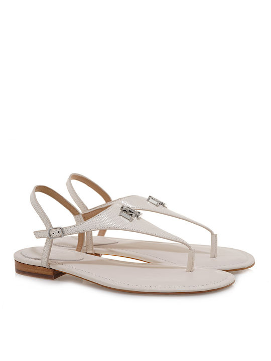 Ralph Lauren Leather Women's Flat Sandals in White Color