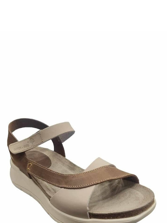 Inter Bios Leather Women's Flat Sandals in Gray Color