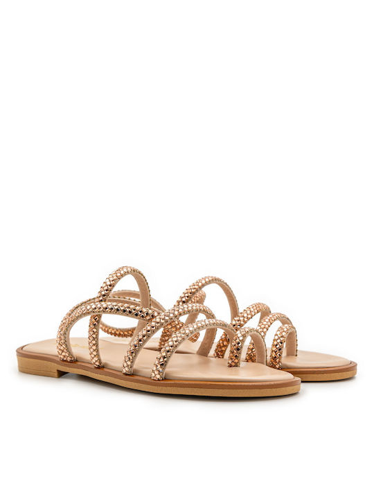 Nikola Rossi Leather Women's Flat Sandals in Gold Color