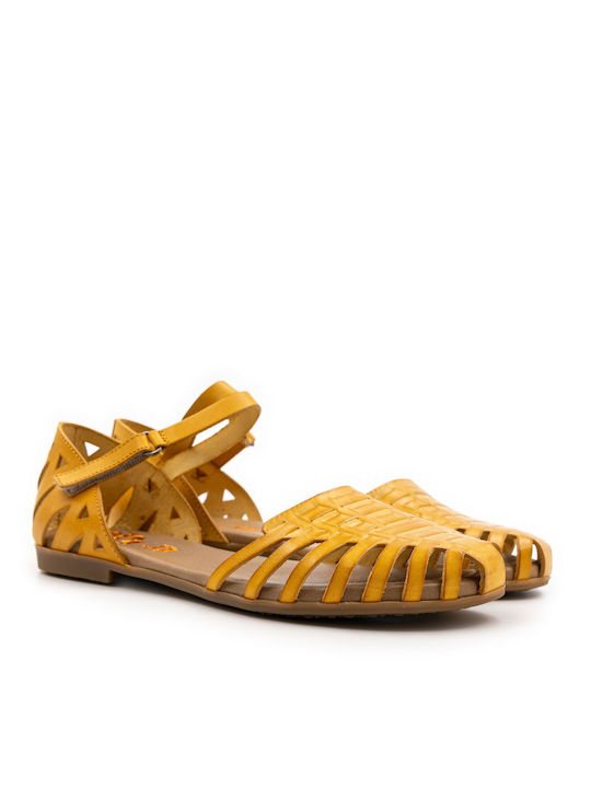 Porronet Leather Women's Flat Sandals in Yellow Color