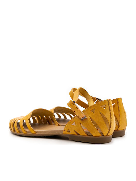 Leder Flache Sandalen für Damen in Gelb Farbe