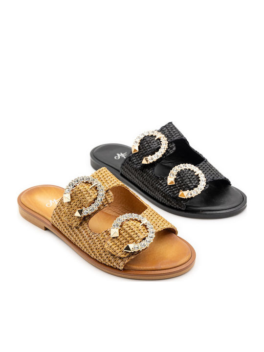 Leather Women's Flat Sandals in Black Color