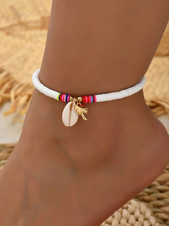 Af179 Weißes Damen-Knöchel-Armband Muschel & Phoenix-Perlen