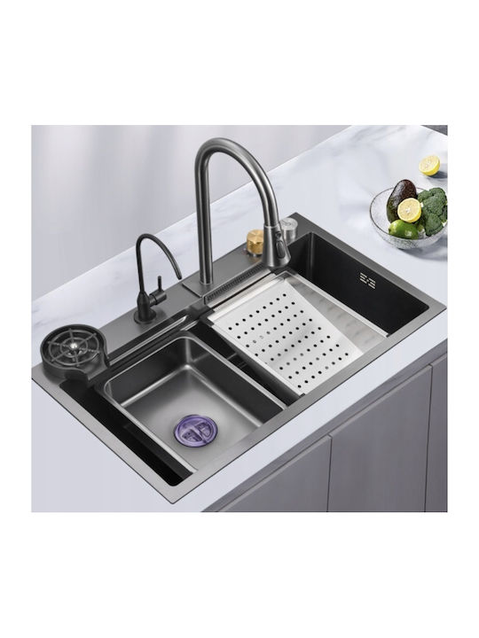 Sanitec Ένθετος Νεροχύτης Αριστερός Inox με Μπαταρία Μ80xΠ45cm Μαύρος