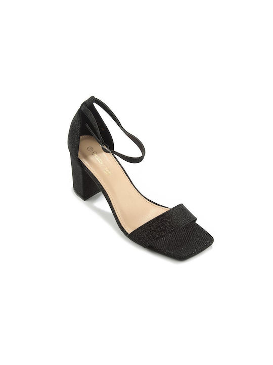 Fshoes Sandale dama cu Gros Toc Inalt in Culorea Negru