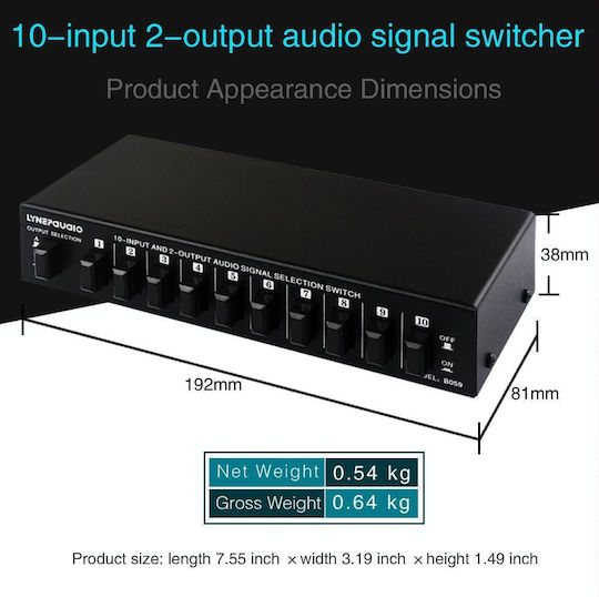 B059 10 In 2 Out 2 In 10 Out 2-way Rca Switch Audio Frequency Signal Select Shift Device Loudspeaker Box