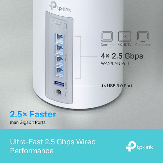 TP-LINK Deco BE65 BE9300 v1 Точка за достъп с Mesh Wi-Fi 7 Трибандов (2.4 и 5 и 6GHz) Троен комплект