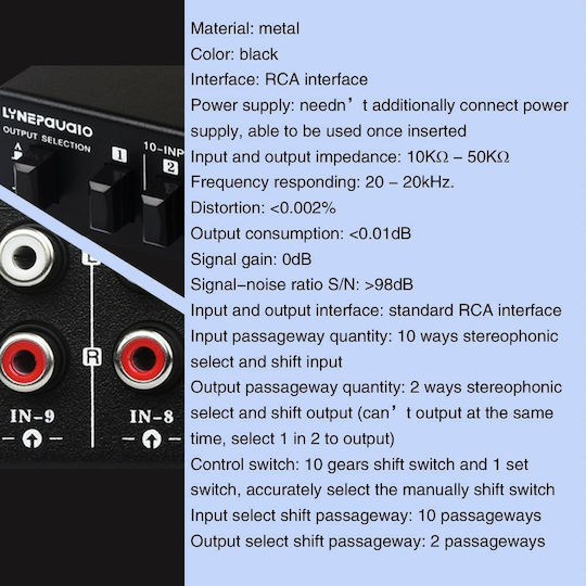 B059 10 In 2 Out 2 In 10 Out 2-way Rca Switch Audio Frequency Signal Select Shift Device Loudspeaker Box