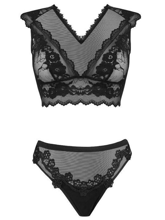 Livia Corsetti Dantelat Set de Lenjerie Sutien cu Șir de caractere Negru / Negru / Negru / Negru / Negru
