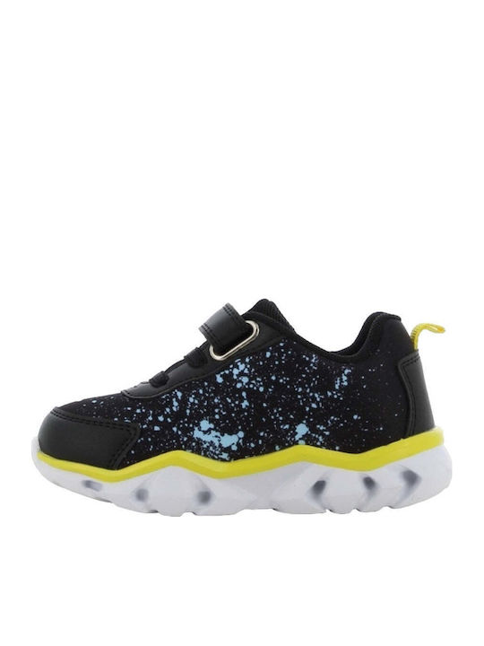 Παιδικά Sneakers Ανατομικά με Σκρατς & Φωτάκια Μαύρα