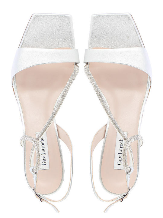 Leder Damen Sandalen mit mittlerem Absatz in Silber Farbe