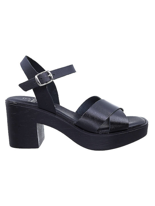 Valeria's Anatomic Leather Women's Sandals with Ankle Strap Black