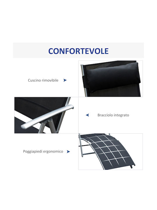 Liegestuhl Metallisch Relax mit Kissen Schwarz 178x63.5x33cm.