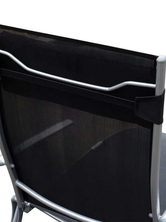 Liegestuhl Metallisch Relax mit Kissen Schwarz 178x63.5x33cm.