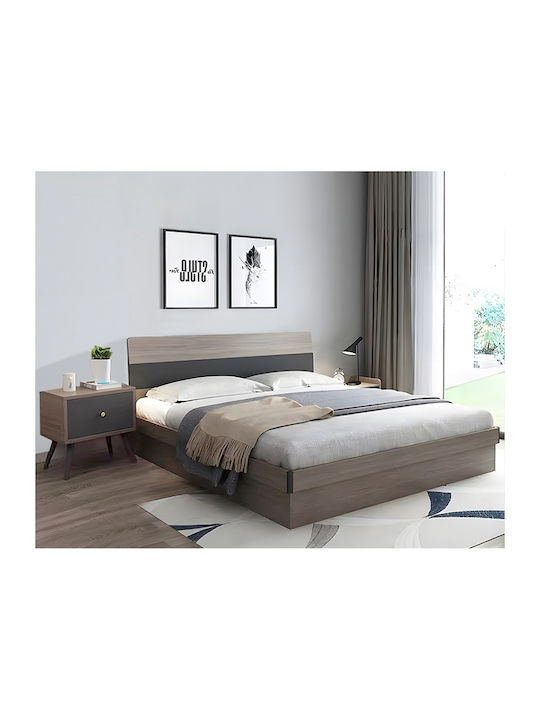 Daizy Κρεβάτι Ημίδιπλο Ξύλινο Καρυδί-γκρι με Αποθηκευτικό Χώρο & Τάβλες για Στρώμα 120x200cm
