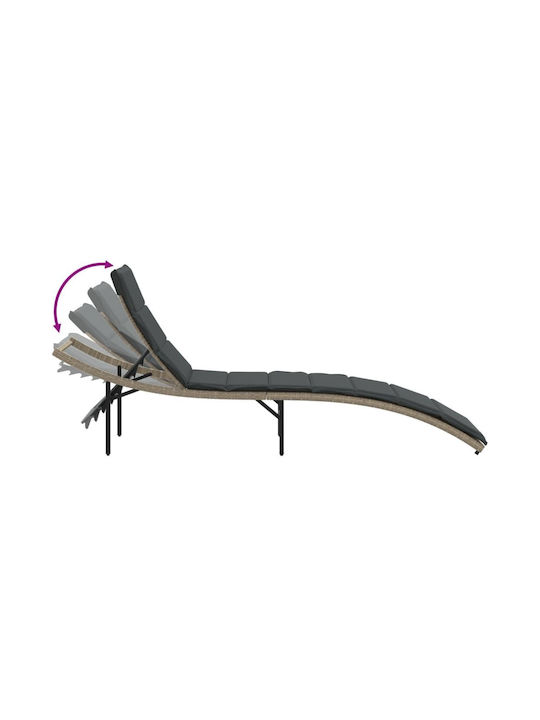 Deckchair Rattan with Cushion Gray with Table 2pcs 199x55cm.