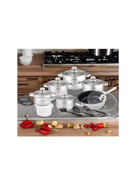 Cheffinger Set de vase de gătit din oțel inoxidabil Argint 18buc