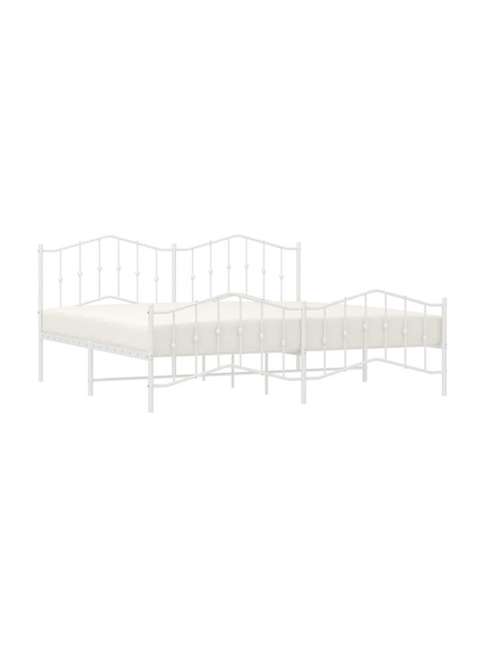 King Size Metal Bed White with Slats for Mattress 193x203cm