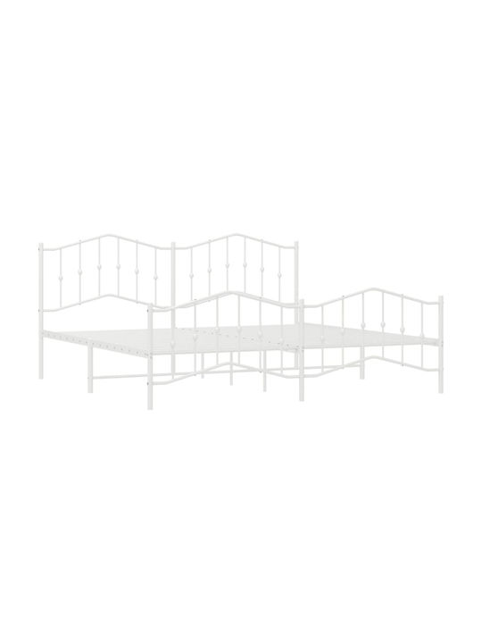 King Size Metal Bed White with Slats for Mattress 193x203cm