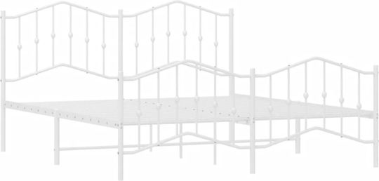 Κρεβάτι King Size Μεταλλικό Λευκό με Τάβλες για Στρώμα 183x213cm