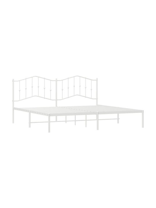Метално Легло King Size Бяло с Дъски за Матрак 193x203см
