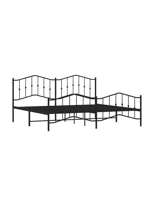 Pat King Size Metalic Negru cu Lamele pentru Saltea 193x203cm
