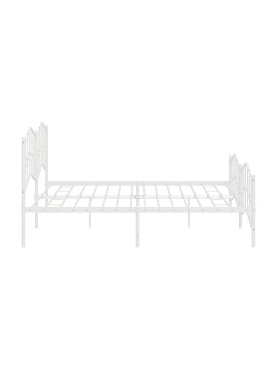 King Size Metal Bed White with Slats for Mattress 193x203cm
