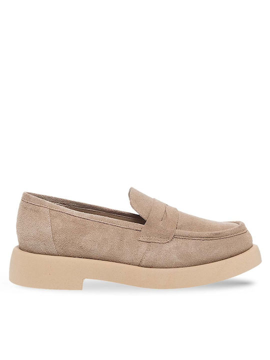 Maison Minrelle Leather Women's Moccasins in Beige Color