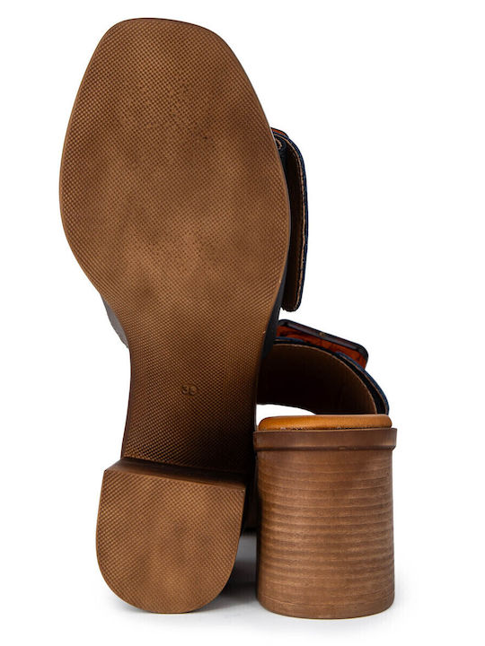 Leather Mules with Chunky Heel in Gray Color