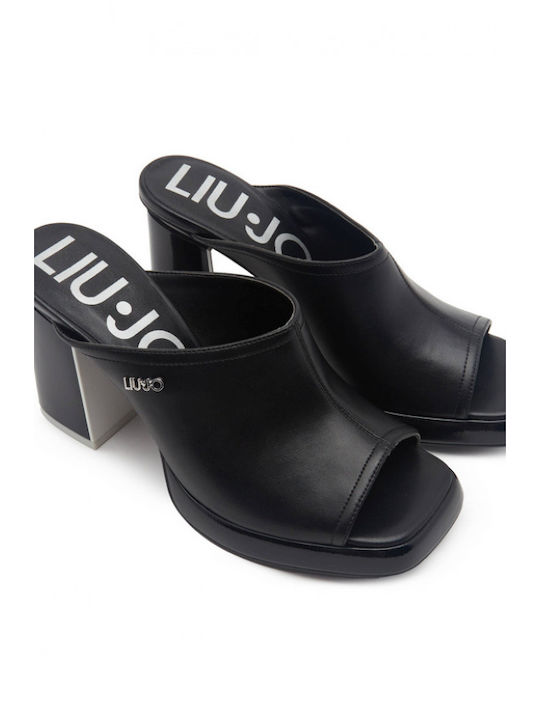 Liu Jo Leder Mules mit Absatz in Schwarz Farbe