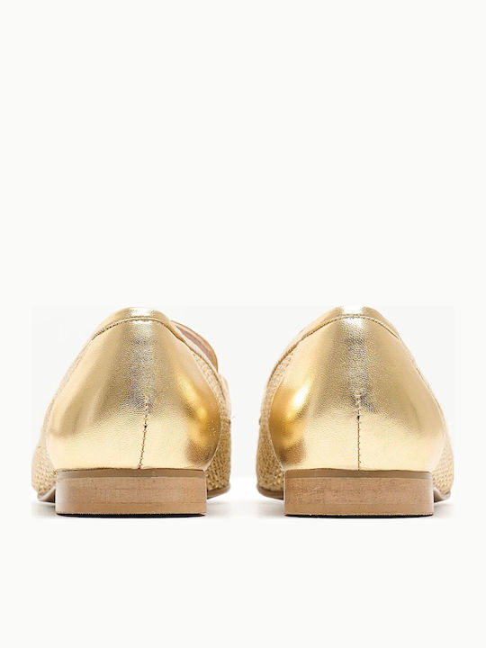 Δερμάτινα Γυναικεία Loafers σε Χρυσό Χρώμα