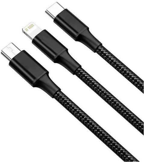 Regular USB to Lightning / Type-C / micro USB Cable 2.1A Μαύρο 1.2m AT06278_CZ