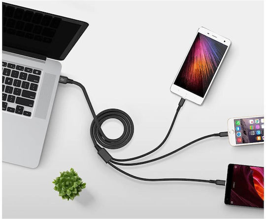 Regular USB to Lightning / Type-C / micro USB Cable 2.1A Μαύρο 1.2m AT06278_CZ