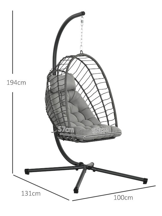 Κρεμαστή Κούνια Φωλιά με Μαξιλάρι Rattan Γκρι 110x100x188cm