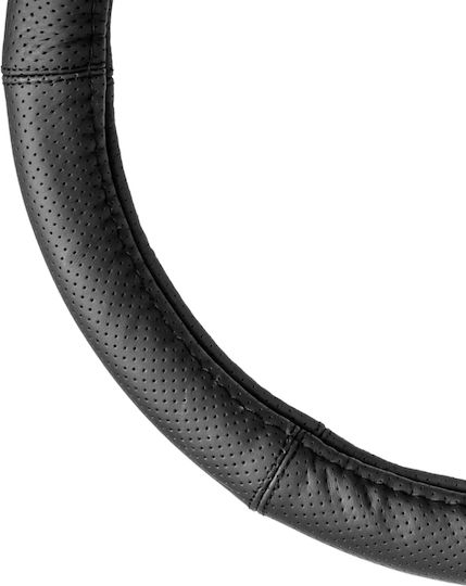 AMiO Car Steering Wheel Cover with Diameter 41-43cm Leatherette Black with Black Seam