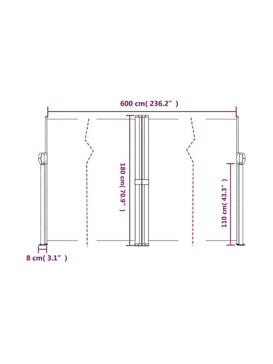 vidaXL Garden Sideway Sunshade Roller Gray 6x1.8cm