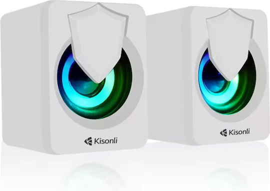Kisonli L-1030 Ηχεία Υπολογιστή 2.0 με RGB Φωτισμό και Ισχύ 2.5W σε Λευκό Χρώμα