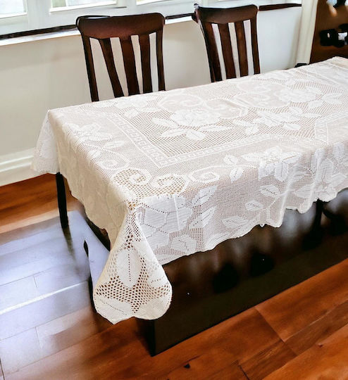Linea Home Τραπεζομάντηλο Πλεκτό Λευκό 180x180εκ.